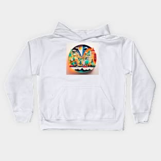 3D Effect Papercut Art - Cityscape Scene Kids Hoodie